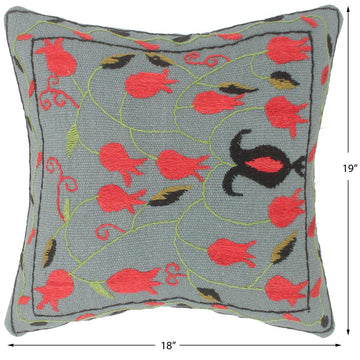 handmade  Pillow Gray Red Hand-Woven SQUARE 100% Wool Suzani Throw Pillow